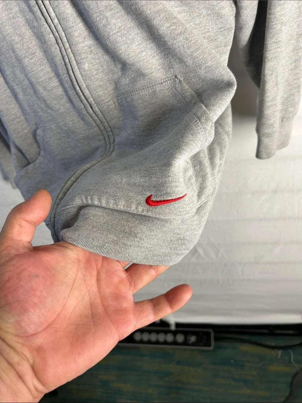 Nike Gray Hoodie with Red Logo Tag